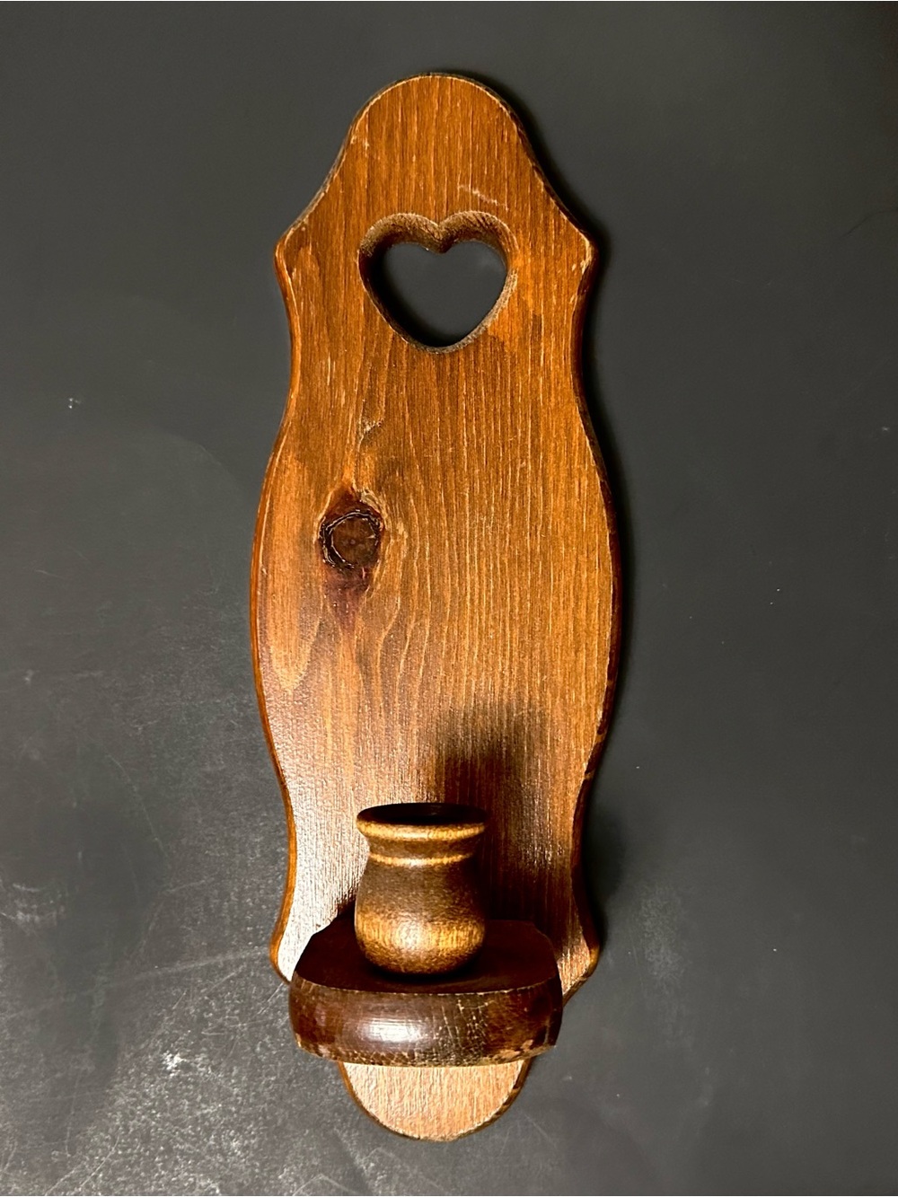 Vintage Wooden Heart Cutout Wall Mount Candle Holder